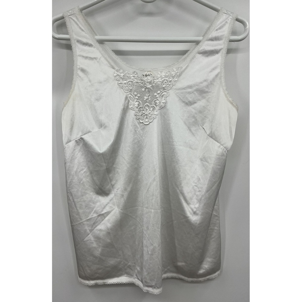 Patricia Lingerie Camisole Cami Tank Size 36 White Satin Embroidered